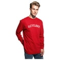thumbnail image 2 of Daxton Retro Cleveland Arch Font Long Sleeves TShirt Soft Medium Weight Cotton, Red Tee White Font, M, 2 of 2