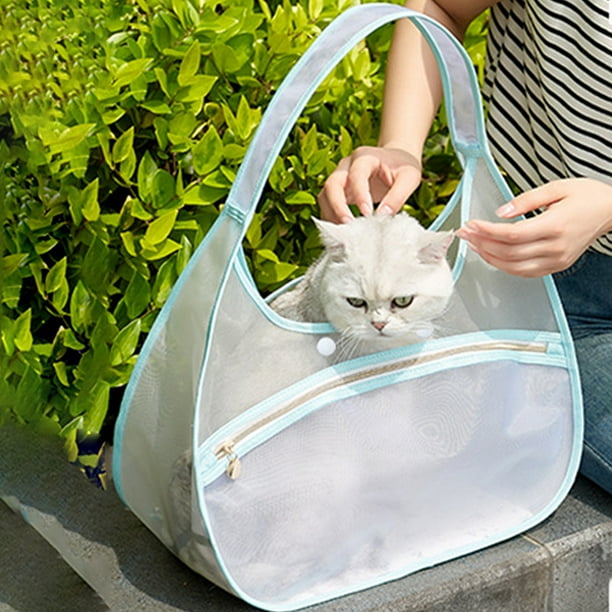 Bolsa transportadora de malla de nylon transparente para gatos | Bolsa portátil plegable de mano para mascotas | Azul cielo, gris, beige, verde menta | 55x33x20cm | Transpirable, lavable, a prueba