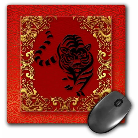 3dRose Chinese Zodiac Year of the Tiger Chinese New Year Red, Gold and Black , Mouse Pad, 8 by 8