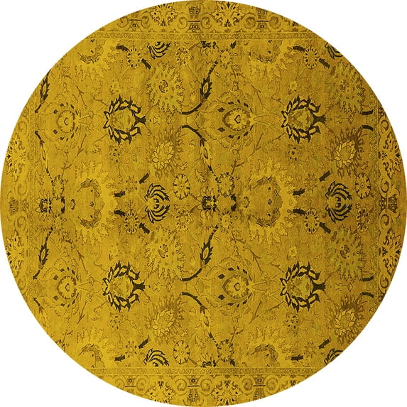 Ahgly Company Indoor Round Oriental Yellow Industrial Area Rugs, 3' Round