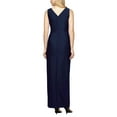thumbnail image 2 of ALEX EVENINGS Womens Navy Stretch Embellished Pleated Darted Zippered Sleeveless Surplice Neckline Full-Length Evening Faux Wrap Dress 8, 2 of 3