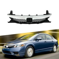 ONEPI Front Bumper Grill Black W/ Chrome Trim Compatible with Honda Civic 2009 2010 2011 Models, No Emblem