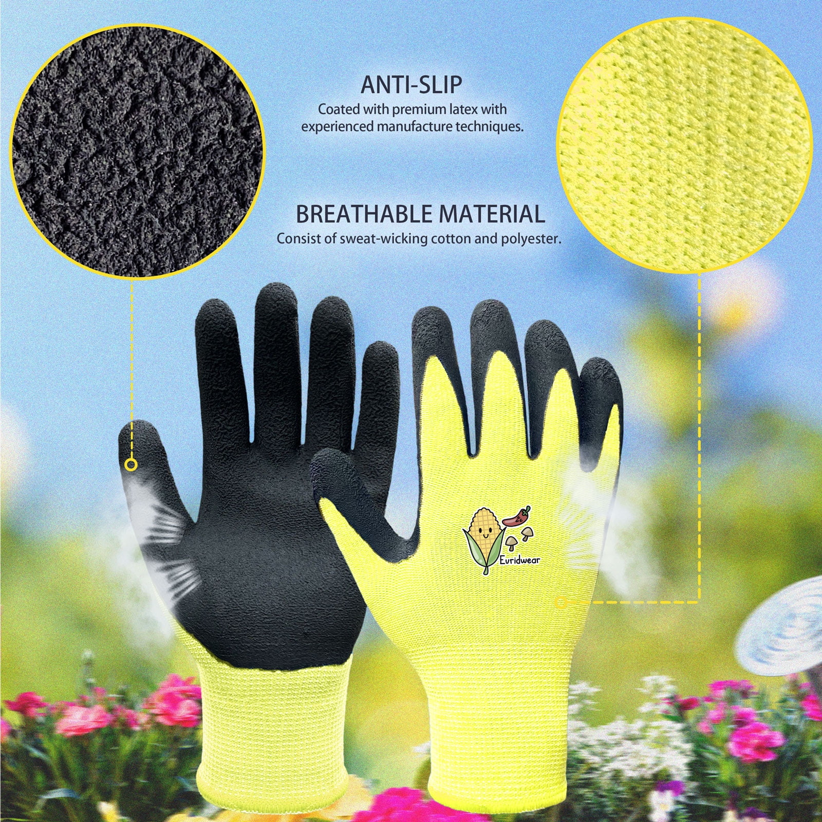 EvridWear Children Kids Gardening Latex Painting Work Gloves, M (7-9yr), Multi-color