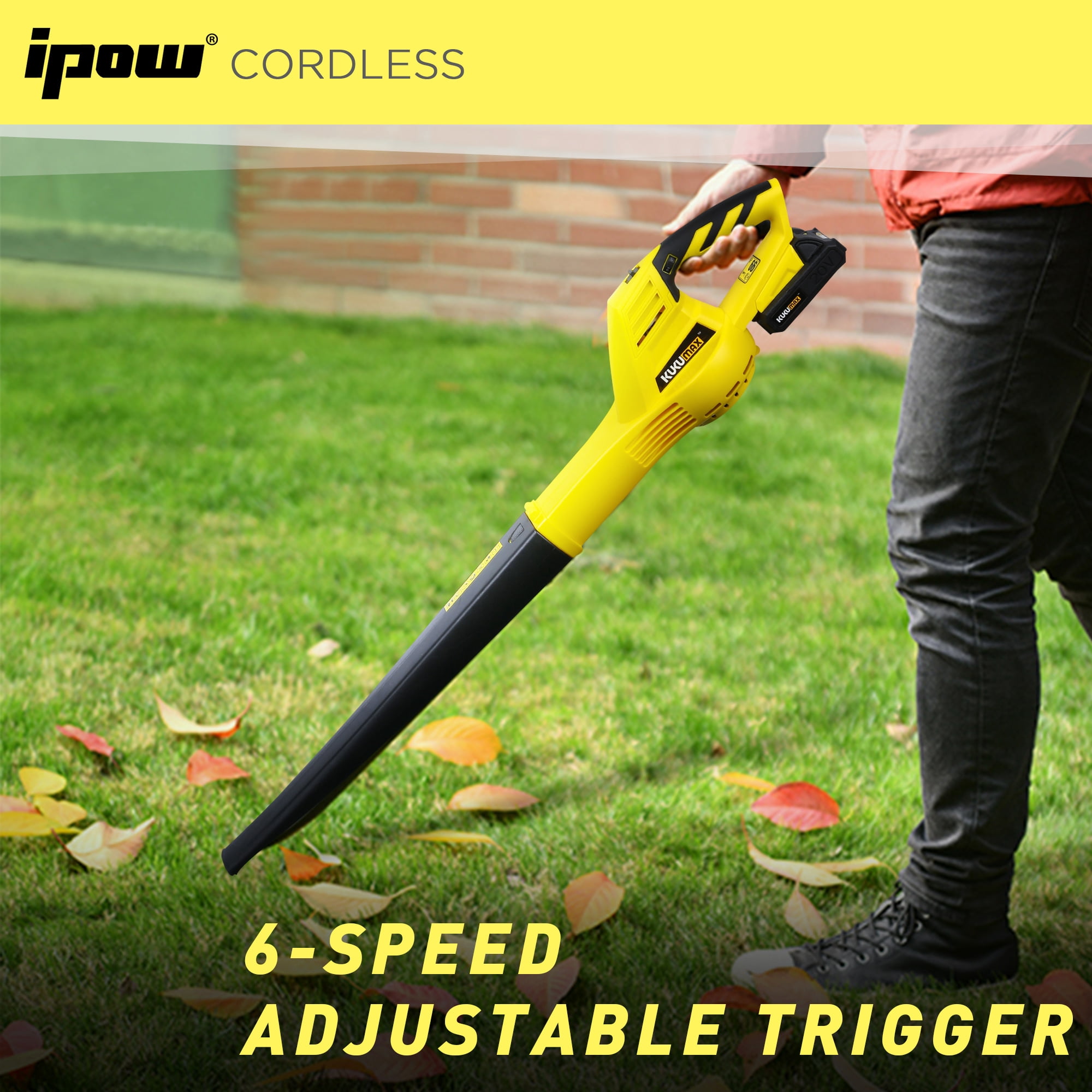IPOW 20V 130 MPH 6 Speed Cordless Leaf Blower Sweeper, 2.0Ah Battery and Charger Included