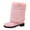 Pink, variant on Women's Furffy Knee High Boots Fashion Chunky Heel Platform Tall Winter Booties Slip On Fuzzy Warm Fold Over Boots Pink Size 9