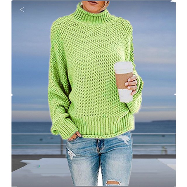 Suéter de mujer Otoño e Invierno 2023 Suéter holgado de cuello alto Suéter europeo y americano de talla grande para mujer