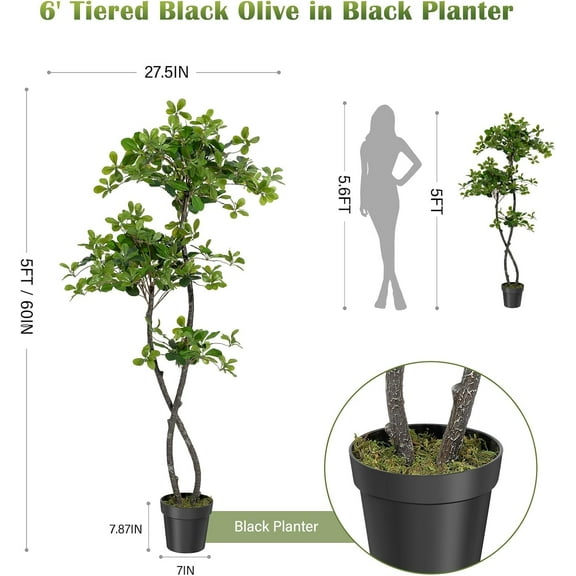 Acekid Artificial Black Olive Tree,5Ft Tall Faux Olive Tree in Pot with 2 Tier,Fake Plants with 50 Lights and Dimmer for Indoor Living Room
