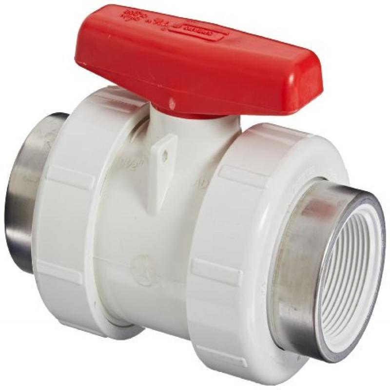 Spears 3621WSR Series PVC Ball Valve, Union, White, 11/2" NPT Female
