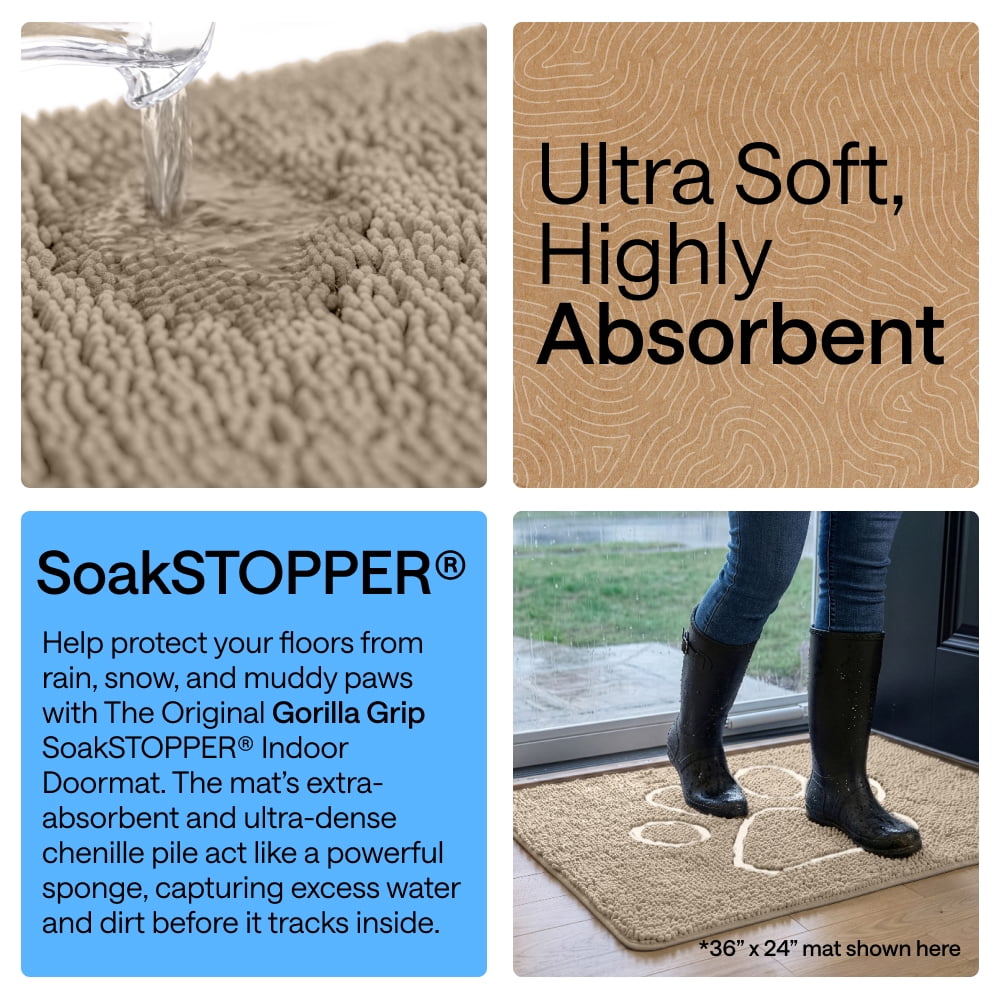 GORILLA GRIP Ultra Absorbent Grippy Doormat for Muddy Dog Paws, 48x30 Machine Washable Soakstopper Rugs Cleaner Floors, Bed Mat for Dirty Dogs, Indoor Entrance Door Rug Pet Bed Mats Beige Ivory