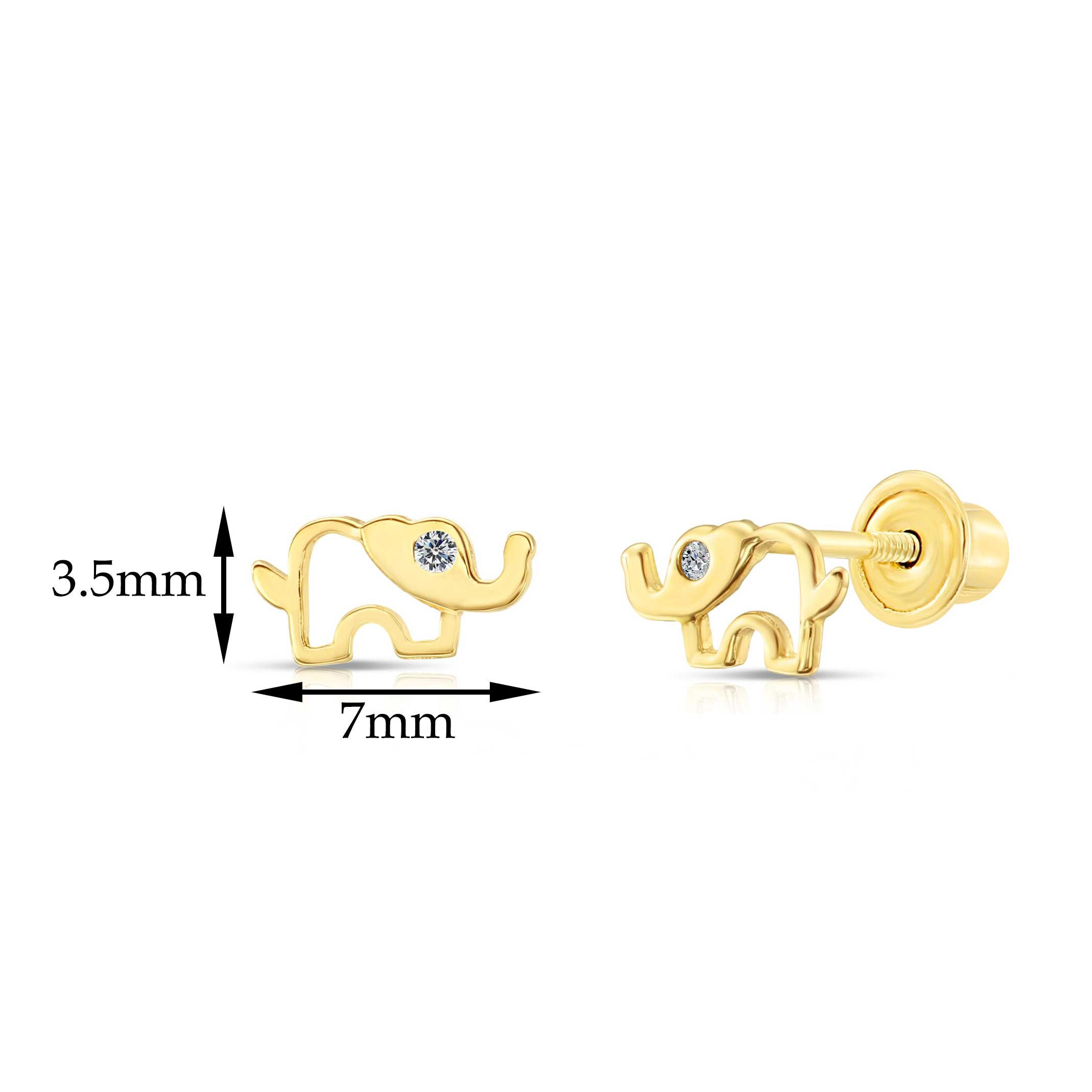 Tilo Jewelry 10K Yellow Gold Small Elephant CZ Stud Post Earrings with Secure Screw-Backs | Everyday Dainty Small Earrings for Women & Unisex