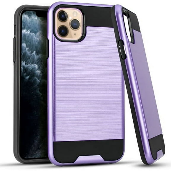 iPhone 11 Pro Max Case, 2-Piece Style Hybrid Shockproof Hard Case Cover with [Tempered Glass Screen Protector] Hybird Shockproof And Circlemalls Stylus Pen-Purple