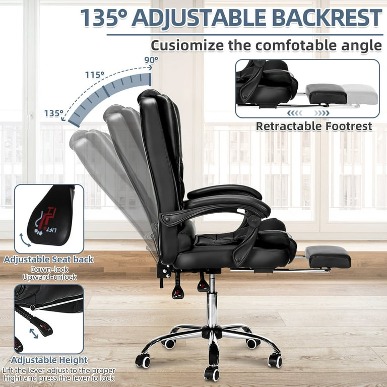  LEAGOO S001 Automatic Executive Home Office Chair Electric Big  and Tall Ergonomic Reclining Office Chair with Foot Rest, High-Back PU  Leather Computer Desk Chairs with Wheels Rolling Task Chair : Office
