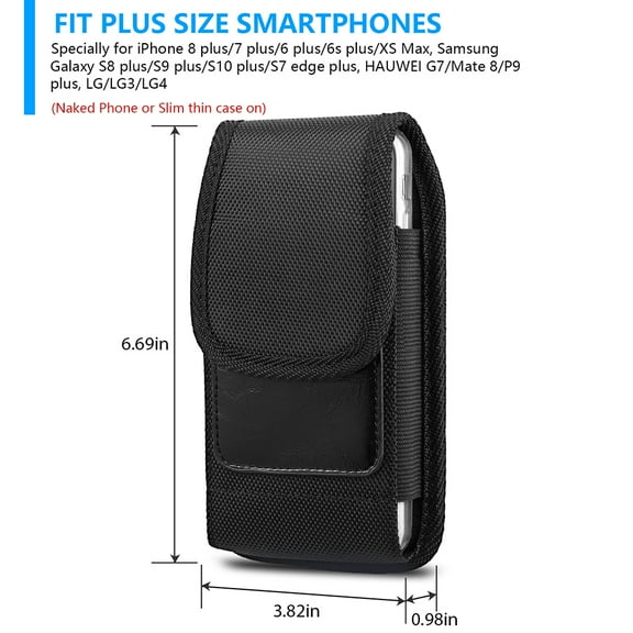 Universal 5.5" Vertical Nylon Cell Phone Holster Pouch Carrying Case, Belt Clip Loop & Carabiner Fit Apple iPhone Samsung Galaxy LG Moto All Mobile phones [Black]