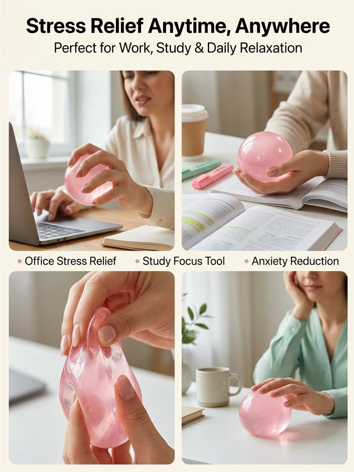 Coconut Oil Stress Ball Crunchy Oil Squishy Crunchy Squishy Moldable Sand Stressball Fidget Squishies Handmade Relief Balls Slow Rising No Air Soft Squeeze Focus Sensory Reusable