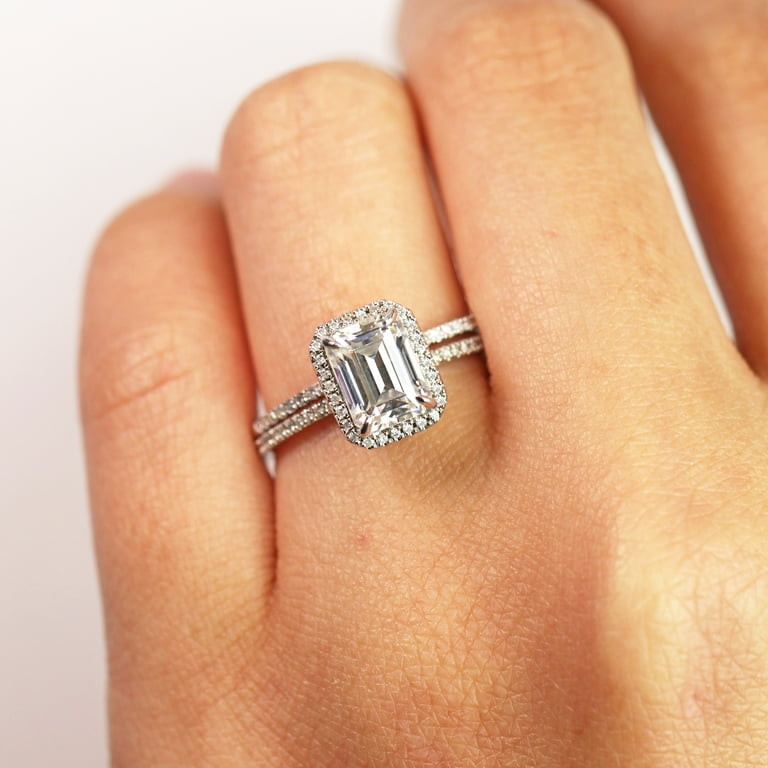 Emerald cut 2024 pave engagement rings