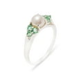 thumbnail image 1 of LBG British Made 18k White Gold Cultured Pearl & Emerald Womens Cluster Ring - 33 size options - Size 7.75, 1 of 6