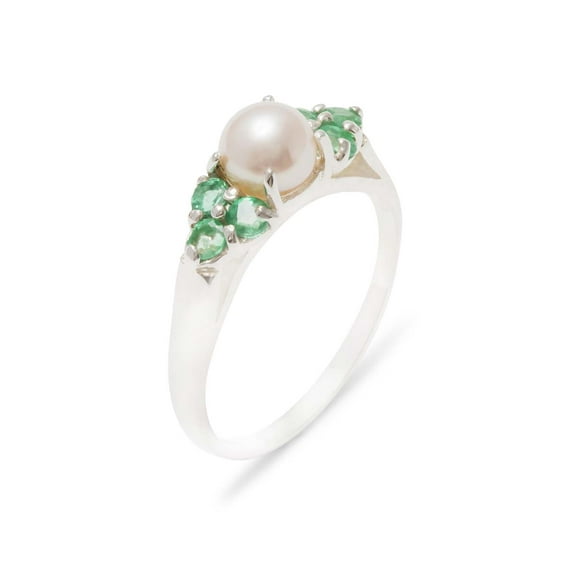 LBG British Made 9k White Gold Cultured Pearl & Emerald Womens Cluster Ring - 33 size options - Size 7.25