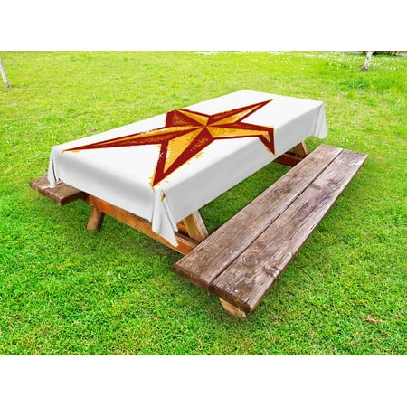 

Primitive Country Outdoor Tablecloth Grunge Western Star Retro Style Worn Aged Retro Country Design Decorative Washable Fabric Picnic Tablecloth 58 X 120 Inches Redwood Marigold by Ambesonne