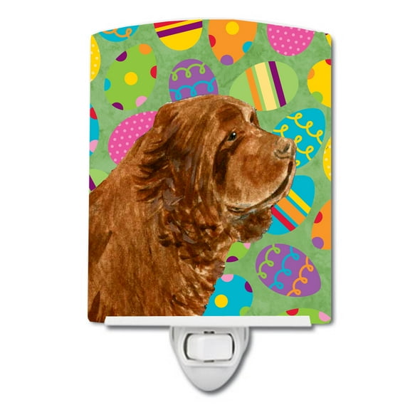Caroline's Treasures SS4855CNL Sussex Spaniel Easter Eggtravaganza Ceramic Night Light, 6x4x3", multicolor