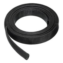 10 Ft - 1 In Expandable Braided Cable Sleeving, PET Cable Management, Wire Wrap Loom Tube, Black