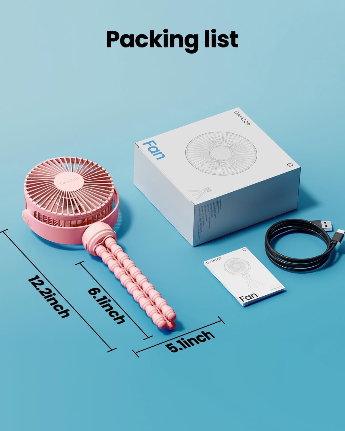 Mini Portable Stroller Fan, Battery Operated Small Clip on, Detachable 3 Speed Rechargeable, 360° Rotate Flexible Tripod Better Cooling for Car Seat Crib Treadmill