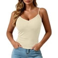 thumbnail image 3 of idosla Women Y2k Aesthetic Teen Girls Sweetheart V Neck Ruched Camisole Tops Slim Fit Spaghetti Strap Crop Summer Preppy Tank (Beige, L), 3 of 5