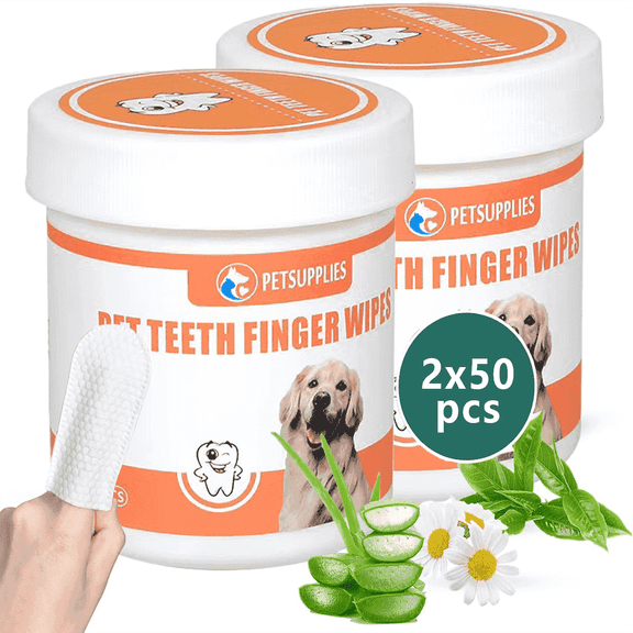 Teeth Cleaning Wipes for Dogs & Cats, Dog Finger Toothbrush Wipes, Dog Dental Care Finger Wipes, Dog Tooth Brushing Kit, Remove Plaque & Tartar Buildup, Fresh Breath (100 PCS)