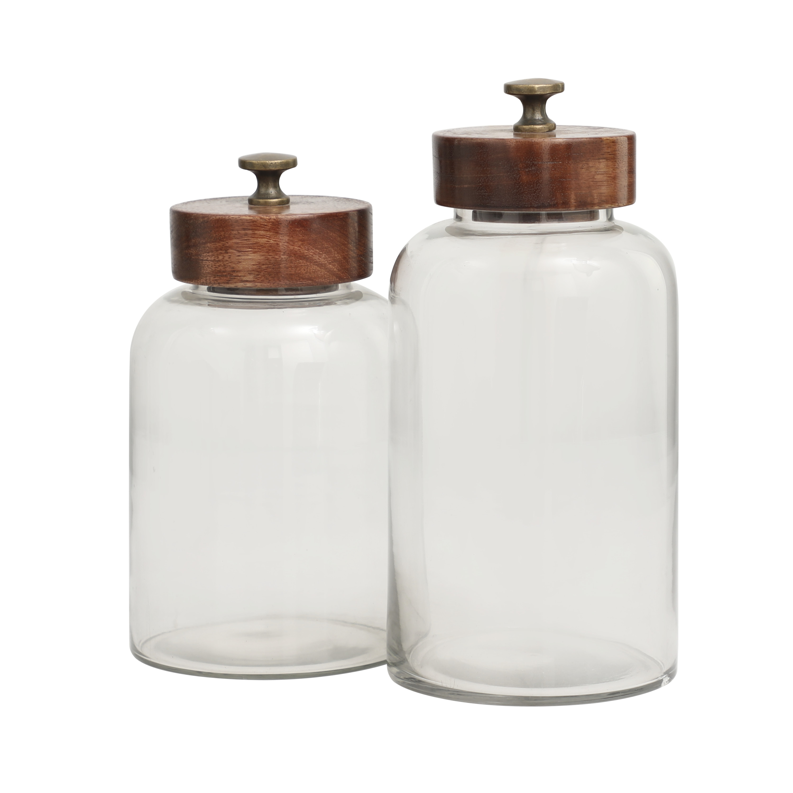 DecMode 5" x 11" Clear Glass Canisters with Brown Removable Lids and Antique Knobs, 2-Pieces