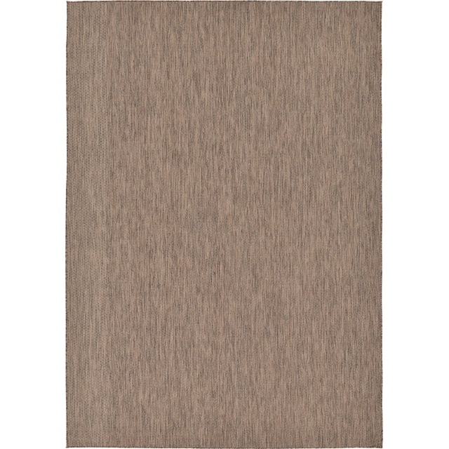 Unique Loom Solid Collection Casual Transitional Indoor and Outdoor Flatweave Area Rug, 8' x 11' 4", Light Brown/Brown