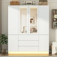 thumbnail image 3 of ChVans 75" Tall 4 Doors Armoire Wardrobe Closet with 3 Drawers and Mirror, Large Wardrobe Closet for Bedroom with LED Lights, Wooden Armoire Storage Cabinet with Hanging Rod, White, 3 of 8