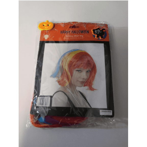 Halloween Costume Adult Size Short Hair Rainbow Multi Color Wig