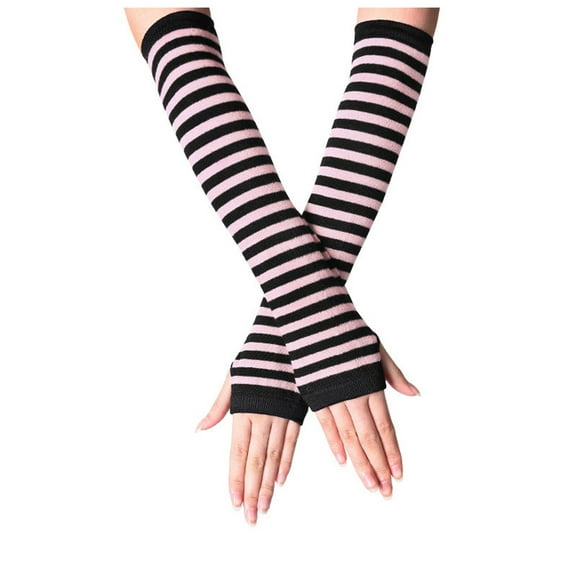 Winter Fingerless Gloves for Women Men Women's Long Striped Fingerless Arm Warmers with Thumb Hole and Extended Over Elbow Coverage Gloves for Women