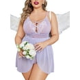 thumbnail image 4 of Avidlove Plus Size Lace Sleepwear Nighty Women Sexy Snap Crotch Lingerie Nightwear Dress (Lilac 3XL), 4 of 6