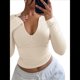 thumbnail image 1 of Top Corto de Larga con Cuello en V y Cremallera de un Cuarto para Mujer, Moda de Otoño 2025 Colorante de Avena L, 1 of 8