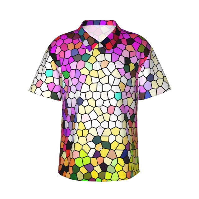 Fotbe Colorful Tie Dye Stained Glass 3 Camisa Hawaiana para Hombre Unisex – Camisa Casual de Verano con Botones de Manga Corta de Algodón y Lino,3X-Large