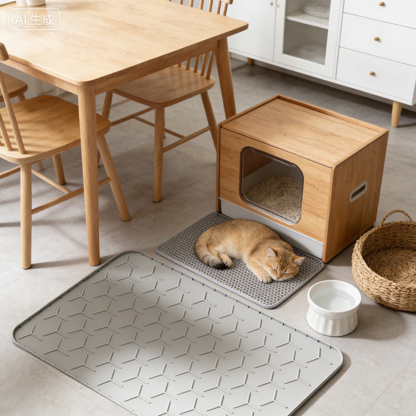 JIhuahe 1PC Cat Litter Box Mat, Large 34" X 22" Litter Trapping Mat for Cats, Waterproof Silicone Pad for Floor, Gray