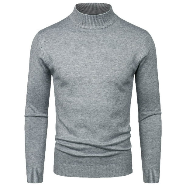 Long Sleeve T Shirts For Men Men's Trendy Casual Half High Neck Knitwear  Solid Color Long Sleeve Pullover Sweater Top Base Coat Je One Size