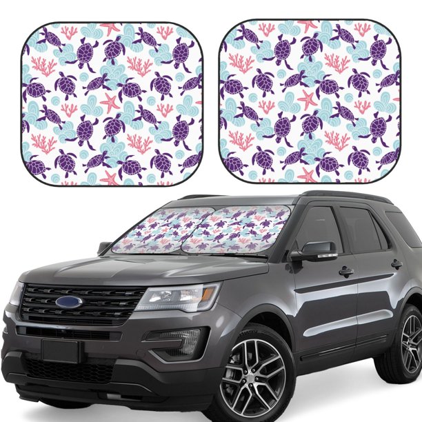 Fotbe Ornamental Turtles Juego de 2 Piezas de Parasoles para Parabrisas | Bloqueador Solar para Auto | Accesorios Plegables para Protección Solar Interior-Large