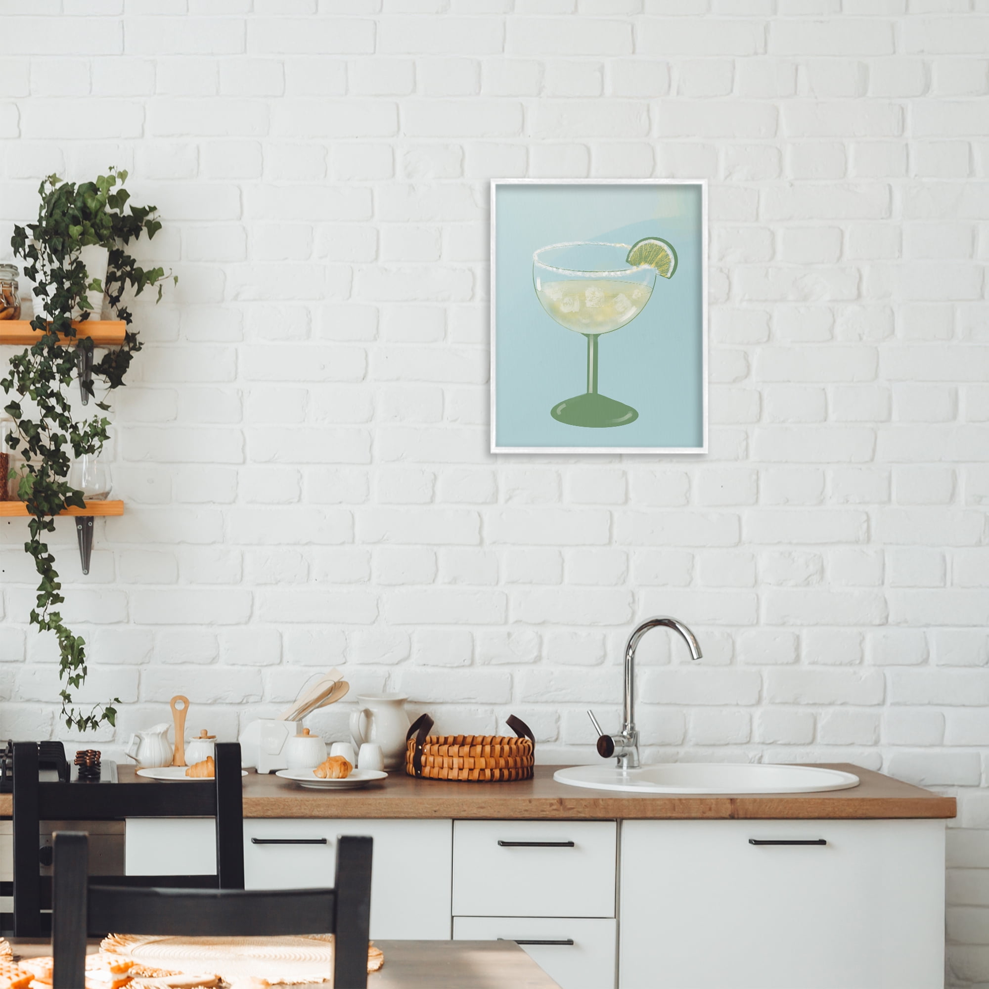 Stupell Industries Margarita Glass over Blue White Framed Giclee Art, design by Robin Maria
