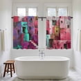 thumbnail image 4 of Abstract Red Kitchen Curtain for Berdoom Living Room Cafe 45 Inch Length, Painting Buildings Geometric Color Block Tiers Curtains Light Filtering Drapes Rod Pocket Window Treatment 2 Panels 52"Wx45"L, 4 of 8
