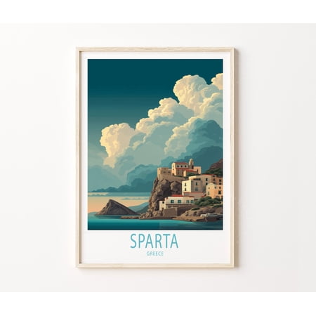 Sparta Greece Historic Coastal Landscape Ancient City Art, Unframed Paper Poster 16x20in