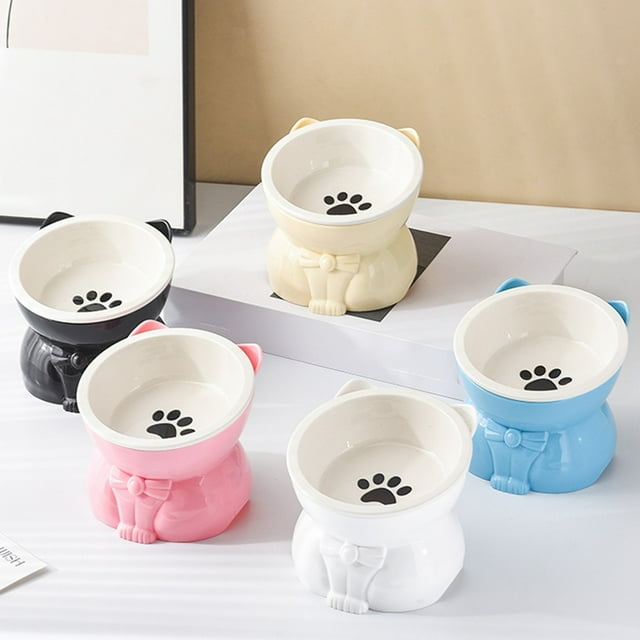 Plato Para Gatos De Plástico Y Cerámica Comedero elevado de plástico de gran capacidad (12 x 10,5 cm) para Rkxzt
