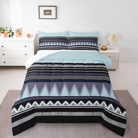 YST Geometric Comforter Set for Kids Toddler Size Color Block Stripe Blue Purplr White Black White Stripes Lines Comforter Room Decorative Geometry Modern Art Bedding Set Duvet Set