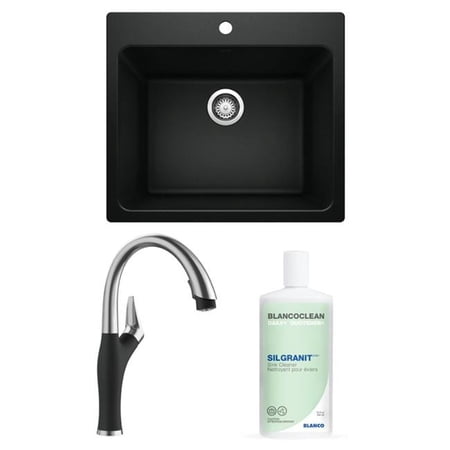 Liven Dual Mount Laundry Sink with Artona Pull-Down Faucet and Sink Cleaner - Coal Black