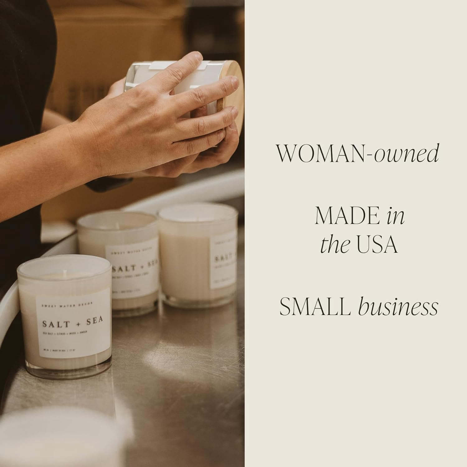Coastal Lemon Scented Candles - Soy Candles with Lemon, Sea Salt, & Driftwood for Home Decor - Candle Wax with 50 Hours Burn Time - 11Oz Wood Lid White Jar Candles for Home Scented