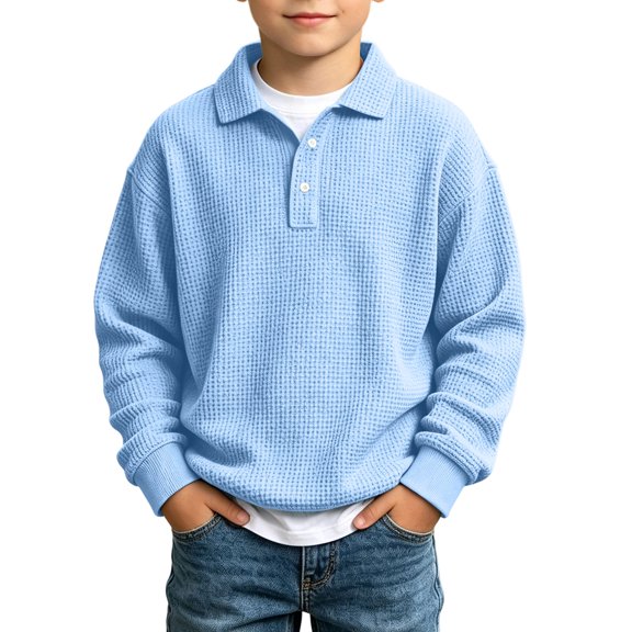 Fesfesfes Kids Unisex FashionKnit Pullover Sweatshirt Collared Button Placket Long Sleeve Casual Top for Boys and Girls Ages 3-14 Years