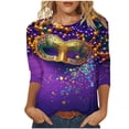thumbnail image 2 of Cavosen Carnival Day Womens Tops 3/4 Sleeve T Shirt Festival Mardi Gras Round Neck Tops Mask Graphic Print Blouse Holiday Novelty Shirts Loose Going out Tees Party Shrove Tuesday Blue S, 2 of 5