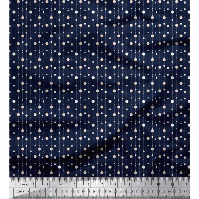 Soimoi Blue Cotton Voile Fabric Line & Circle Geometric Decor Fabric Printed Yard 42 Inch Wide