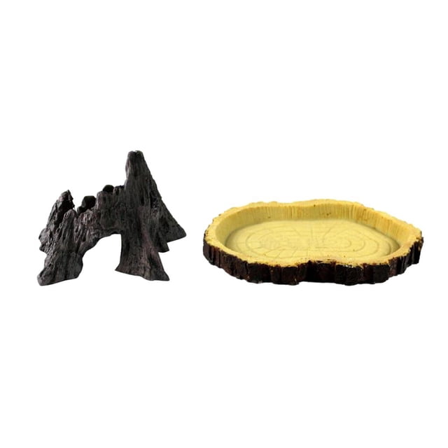 Reptile Terrario Vivarium Montaña decorativa y comida Tazón de elevación de agua de alimentación Bandeja alimentador Yuyangstore montaña falsa