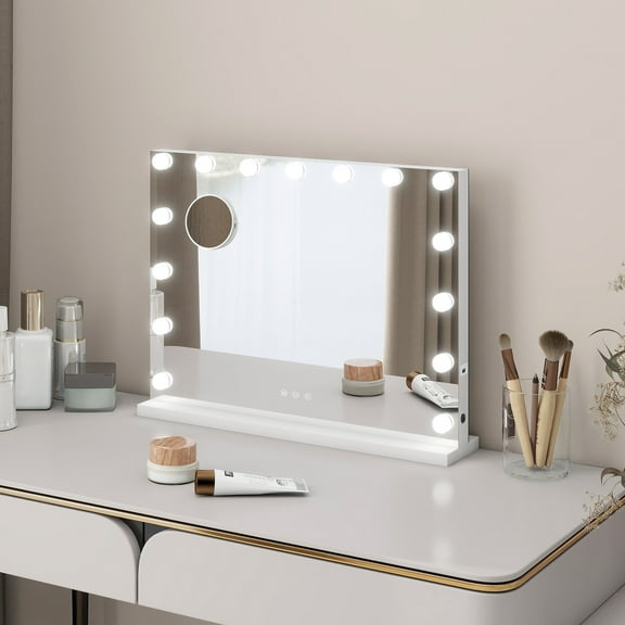 ELECWISH Hollywood Vanity Mirror with Lights, 15 Dimmable LED Bulbs 3 Color Lighted Makeup Mirror with Detachable 10X Magnification Mirror with USB Charging Touch Control